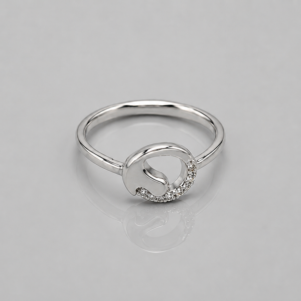 Silver Crescent Moon Pave Ring