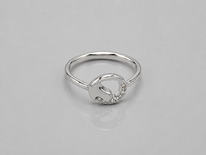 Silver Crescent Moon Pave Ring