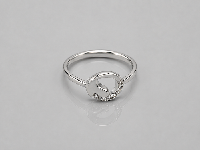 Silver Crescent Moon Pave Ring