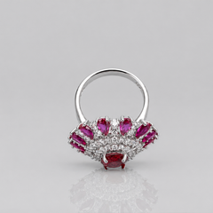 Silver Ruby Marquise Fan Cocktail Ring