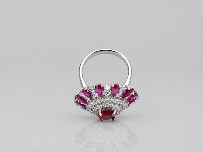 Silver Ruby Marquise Fan Cocktail Ring