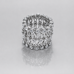 Silver Wide Multi-Row Bezel CZ Band Ring