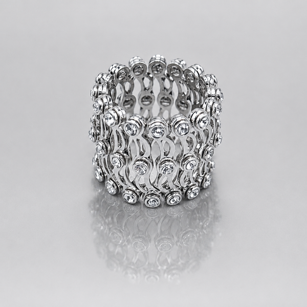 Silver Wide Multi-Row Bezel CZ Band Ring