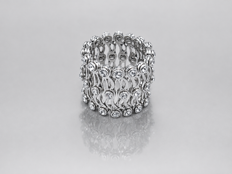 Silver Wide Multi-Row Bezel CZ Band Ring