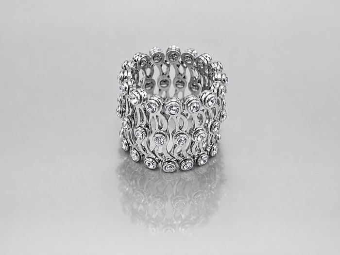 Silver Wide Multi-Row Bezel CZ Band Ring