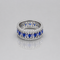 Silver Blue Marquise Eternity Band Ring