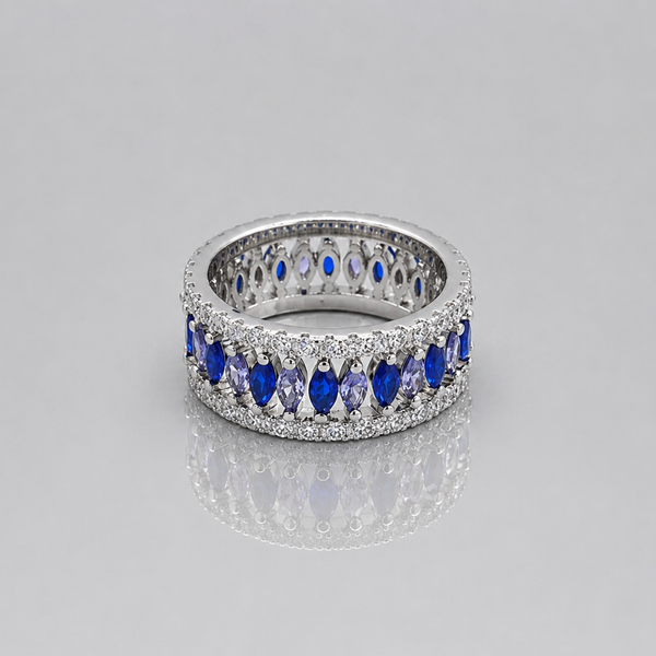 Silver Blue Marquise Eternity Band Ring