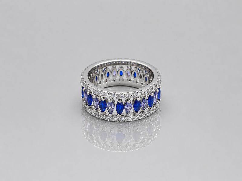 Silver Blue Marquise Eternity Band Ring