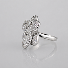 Silver Pave Flower Statement Ring