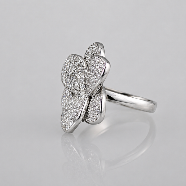 Silver Pave Flower Statement Ring