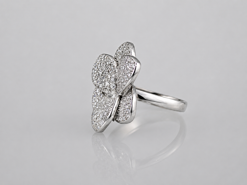 Silver Pave Flower Statement Ring