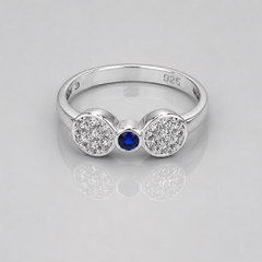 Silver Twin Pave Disc Blue Stone Ring