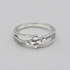 Silver Triple Heart Pave Split Band Ring