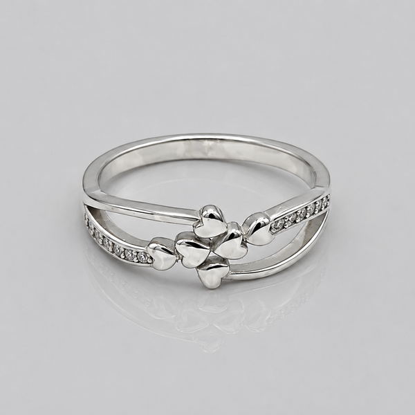 Silver Triple Heart Pave Split Band Ring