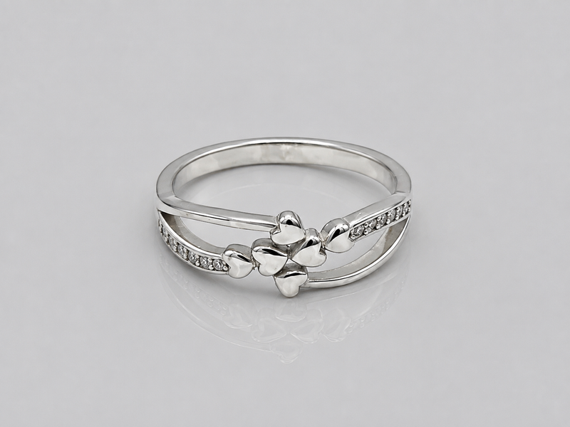 Silver Triple Heart Pave Split Band Ring