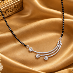 Silver CZ Swirl Bar Mangalsutra & Earring Set