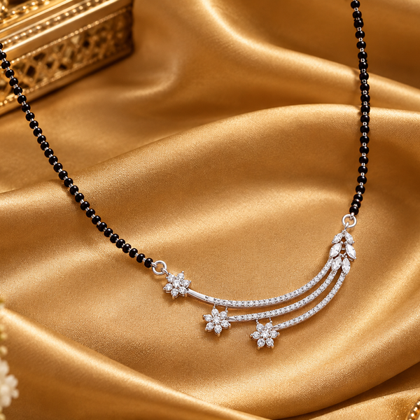 Silver CZ Swirl Bar Mangalsutra & Earring Set