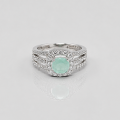 Silver Mint Stone Halo Triple-Split Ring
