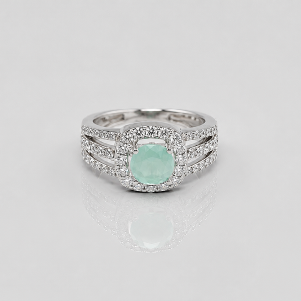 Silver Mint Stone Halo Triple-Split Ring
