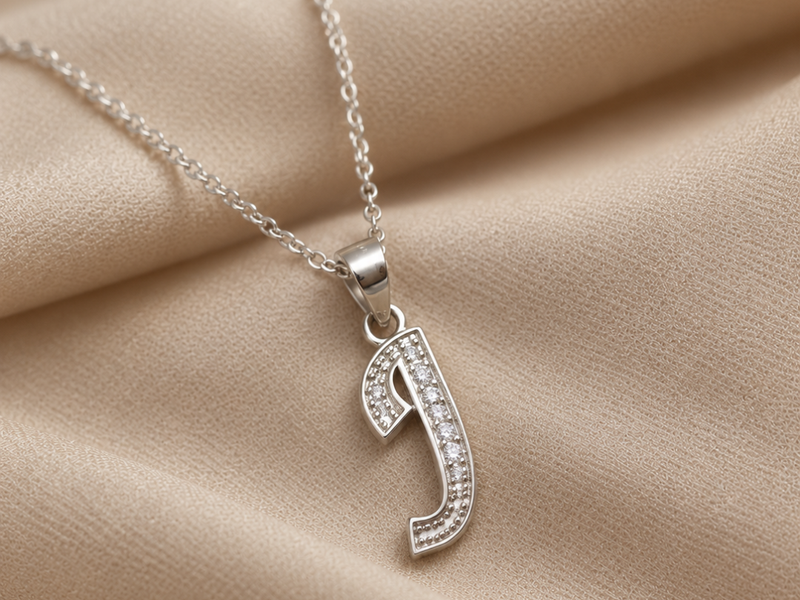 Silver Curved J Initial Pave Pendant