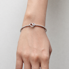 Silver Heart Charm Hinged Bracelet