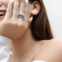 Silver Pink & Blue Marquise Wide Eternity Ring