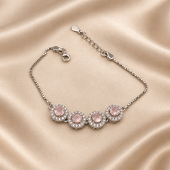 Silver Pink Round Halo Bracelet