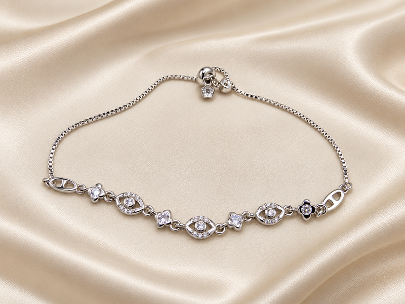Silver Evil Eye Link Bracelet