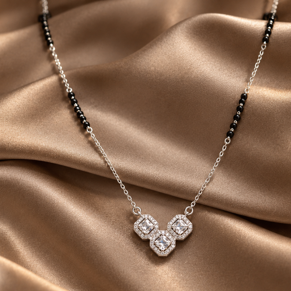Silver Triple CZ Square Mangalsutra
