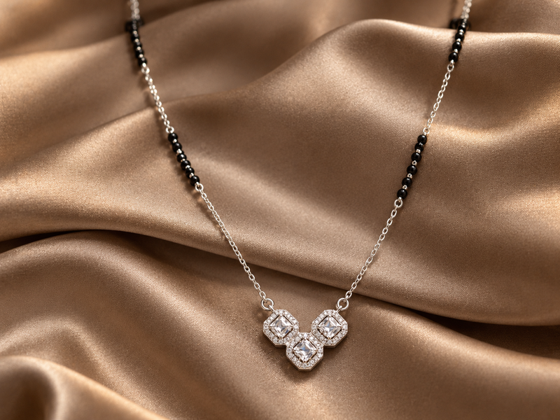 Silver Triple CZ Square Mangalsutra