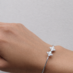Silver Blue Stone Square Open Cuff Bracelet