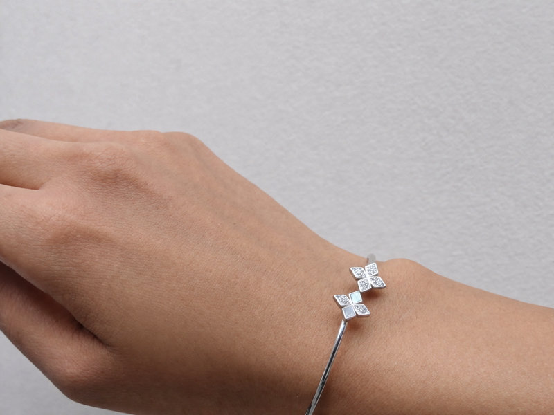 Silver Blue Stone Square Open Cuff Bracelet
