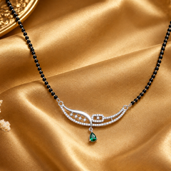 Silver CZ Crescent & Green Stone Mangalsutra