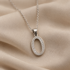 Silver Oval O Initial Pave Pendant