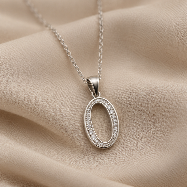 Silver Oval O Initial Pave Pendant