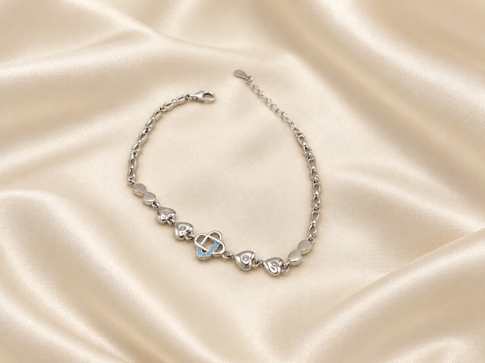 Silver Blue Floral Link Bracelet