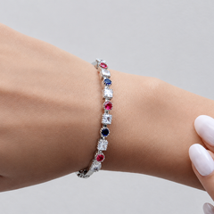 Silver Multicolour CZ Station Bracelet