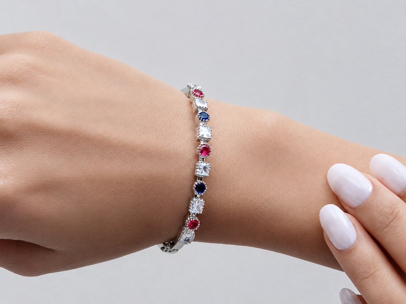 Silver Multicolour CZ Station Bracelet