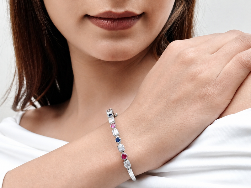 Silver Multicolour CZ Station Bracelet