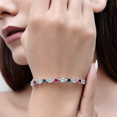 Silver Multicolour CZ Station Bracelet
