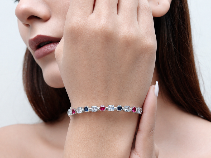 Silver Multicolour CZ Station Bracelet
