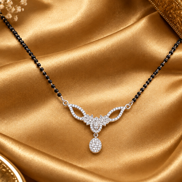 Silver CZ Bow & Teardrop Mangalsutra