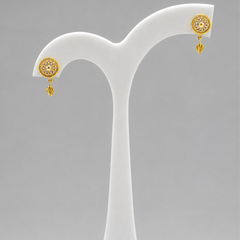 Golden CZ Disc & Leaf Drop Earrings