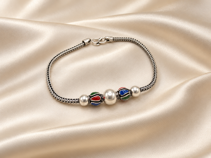 Silver Tricolour Bead Bracelet