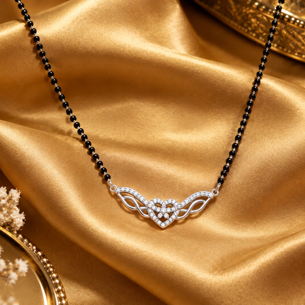 Silver CZ Openwork Wing Mangalsutra