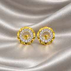 Two-Tone Golden Scalloped CZ Halo Studs