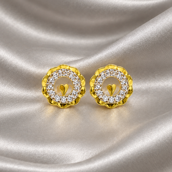 Two-Tone Golden Scalloped CZ Halo Studs