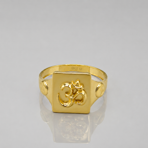 Golden Men's Om Symbol Signet Ring – view 2