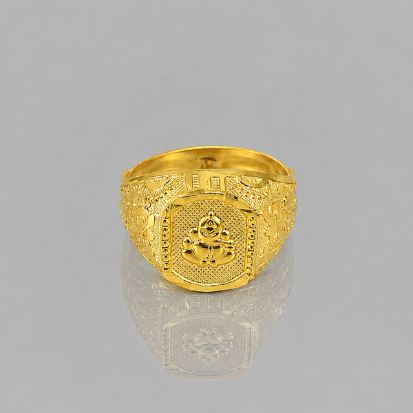 Golden Men's Ornate Filigree Signet Ring