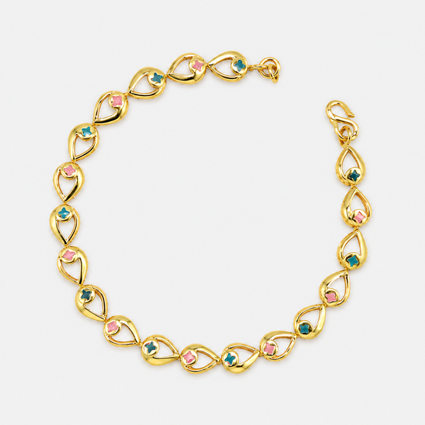 Golden Multicolour Stone Marquise Link Bracelet